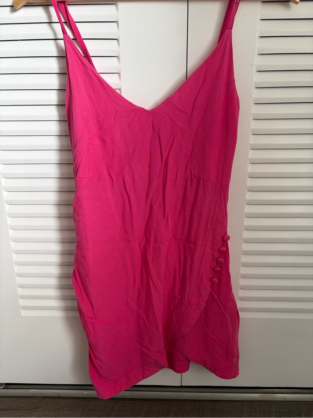 Hot Pink Mini Slip Dress with Button Detail